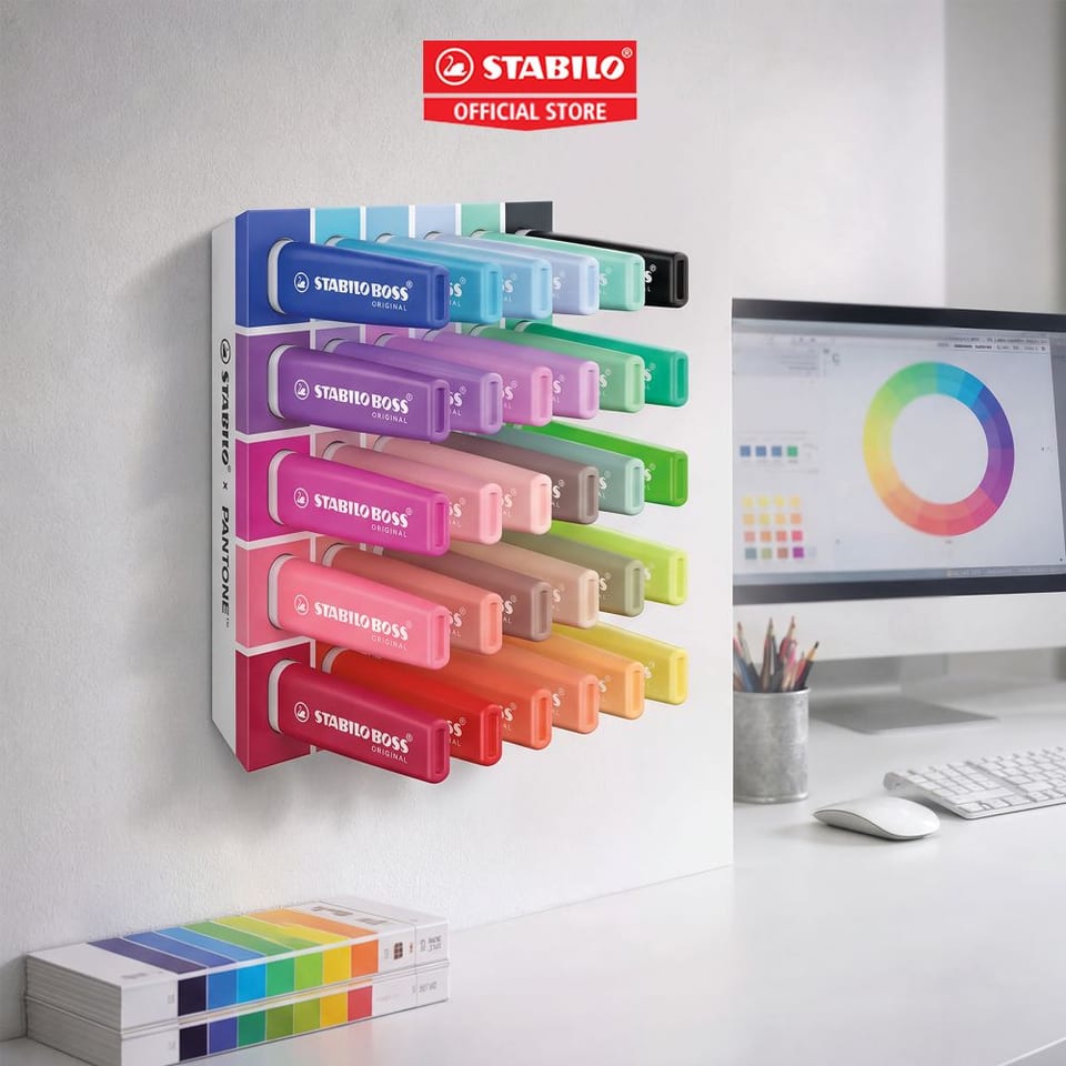 stabilo x pantone highlighters desk
